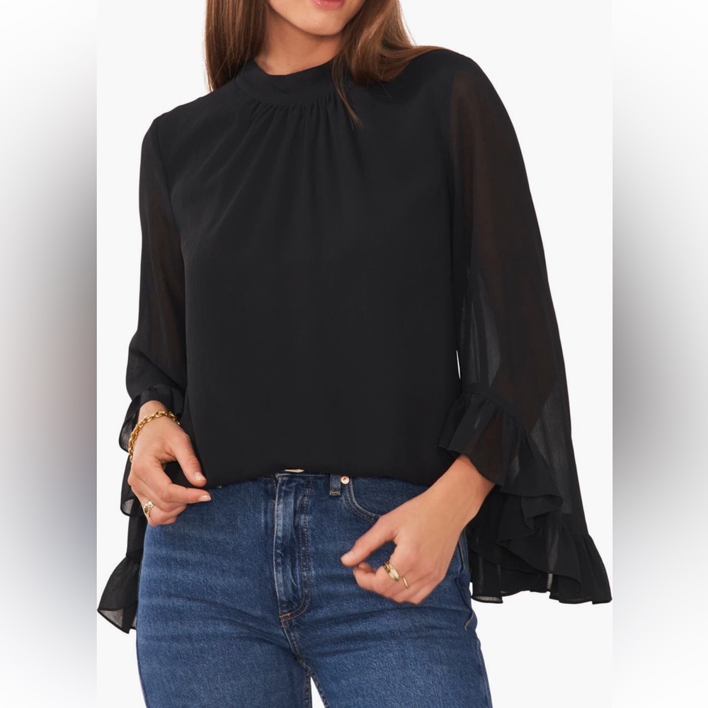 Vince Camuto Ruffle Sleeve Mock Neck Blouse